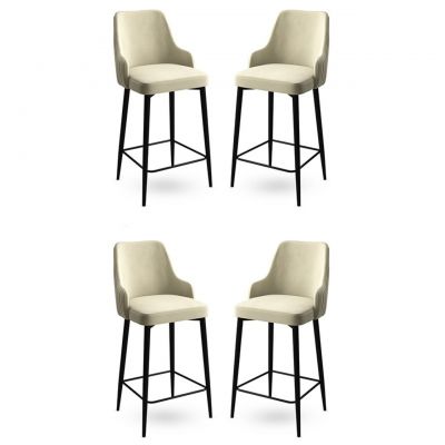 Set scaune  de bar 4 piese, Charlotte, Enox, Metal, Crem/Negru