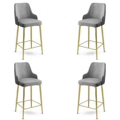 Set scaune  de bar 4 piese, Charlotte, Enox, Metal, Gri / Auriu