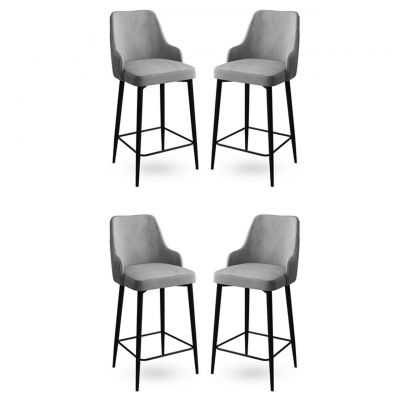 Set scaune  de bar 4 piese, Charlotte, Enox, Metal, Gri/Negru