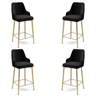 Set scaune  de bar 4 piese, Charlotte, Enox, Metal, Negru