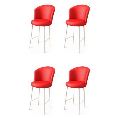 Set scaune  de bar 4 piese, Charlotte, Uras, Metal, Rosu/Alb