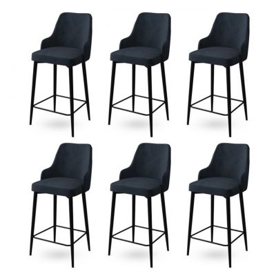 Set scaune de bar 6 piese, Charlotte, Enox, Metal, Antracit / Negru