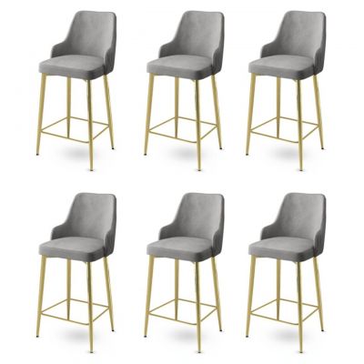 Set scaune de bar 6 piese, Charlotte, Enox, Metal, Gri / Auriu
