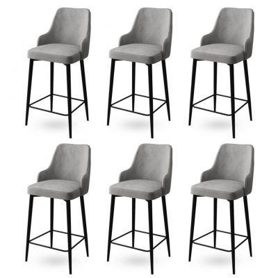 Set scaune de bar 6 piese, Charlotte, Enox, Metal, Gri/Negru