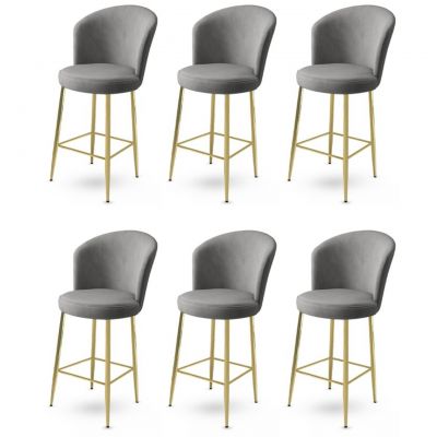 Set scaune de bar 6 piese, Charlotte, Fora, Metal, Gri / Auriu
