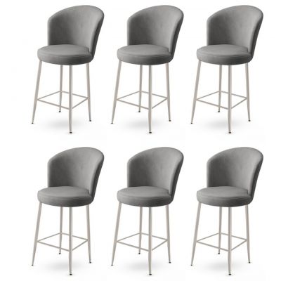 Set scaune de bar 6 piese, Charlotte, Fora, Metal, Gri/Crom