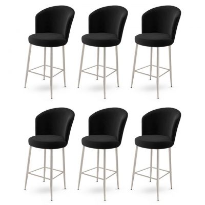 Set scaune de bar 6 piese, Charlotte, Fora, Metal, Negru / Crom