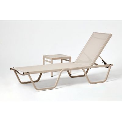 Set sezlong si masuta de gradina 2 piese, Clara, Asos, Poliester tesut cu vinil, Bej Set sezlong si masuta de gradina 2 piese, Clara, Asos, Poliester tesut cu vinil, Bej