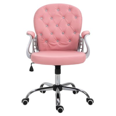 Vinsetto Fotoliu de birou, Ergonomic Fotoliu de birou cu Suport pentru Brațe, Spătar Căptușit, Reglabil în Înălțime Fotoliu de calculator cu Piele Ecologică, Scaun Rotativ pentru Acasă sau Birou, Roz | Aosom Romania