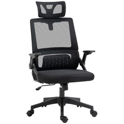 Vinsetto Fotoliu de birou reglabil cu husa din plasa poliester, spatar ergonomic inclinabil pivotant Negru | Aosom Romania