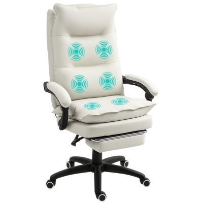 Vinsetto Scaun de birou cu funcție de masaj, Scaun de birou ergonomic cu funcție de rotație, înălțime reglabilă, din nailon, Crem | Aosom Romania
