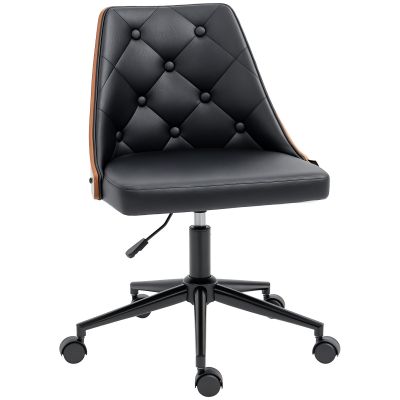 Vinsetto Scaun de Birou cu Înălțime Reglabilă și Basculare pentru Dormitor Birou 53x62x77-87 cm Negru și Lemn | Aosom Romania