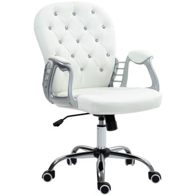 Vinsetto Scaun de birou, Ergonomic Scaun de birou cu braț, Spătar căptușit Alb | Aosom Romania