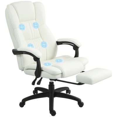 Vinsetto Scaun de birou reglabil cu suport pentru picioare, tetieră, funcție de masaj, piele ecologică, 68,5x68,5x113-121cm, Crem | Aosom Romania