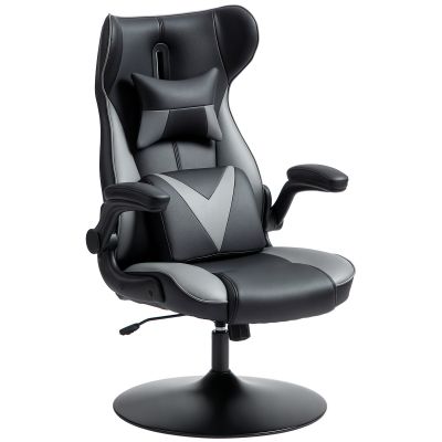 Vinsetto Scaun de gaming cu funcție de leagăn, scaun rotativ, reglabil pe înălțime, scaun tapițat, metal, 67 x 71 x 112 cm, Gri | Aosom Romania