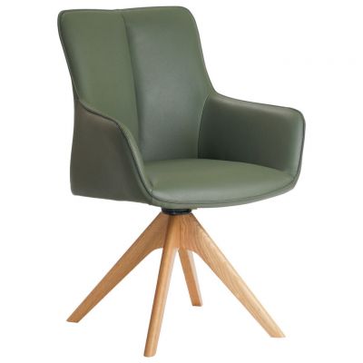 Scaun Cu Brațe din lemn, metal, piele, verde