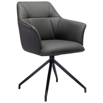 Scaun Cu Brațe din metal, piele, gri, gri închis