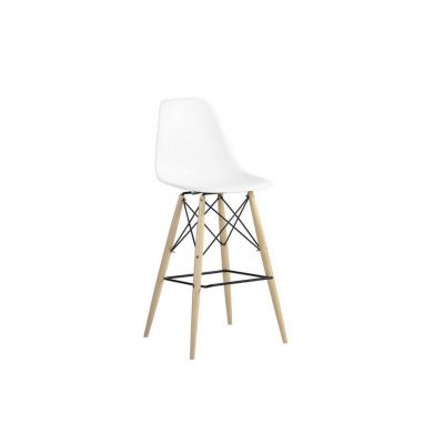 Scaun de bar in lemn, metal, plastic alb