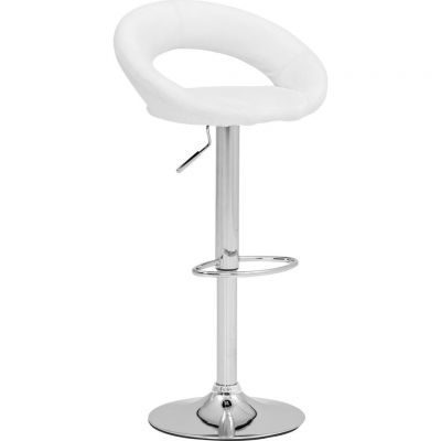 Scaun de bar in metal, textil alb, culoare crom