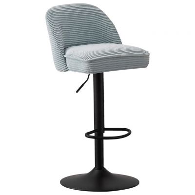 Scaun de bar in metal, textil albastru deschis, negru