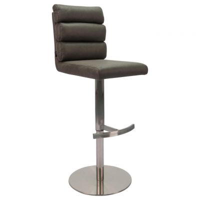 Scaun de bar in metal, textil gri, culoare inox