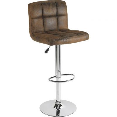 Scaun de bar in metal, textil maro, culoare crom
