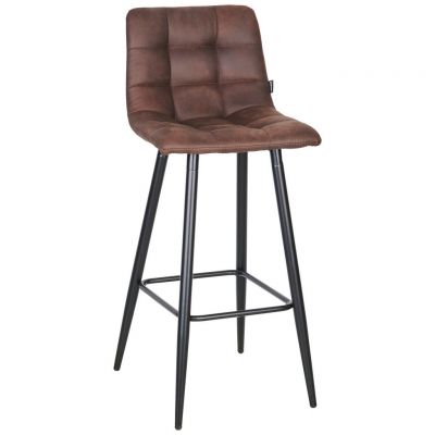 Scaun de bar in metal, textil maro, negru