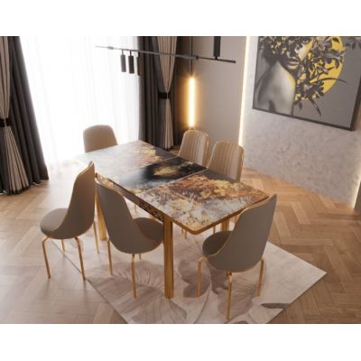 SET MASA 6 SCAUNE ALTIN 3, GRI, BEJ