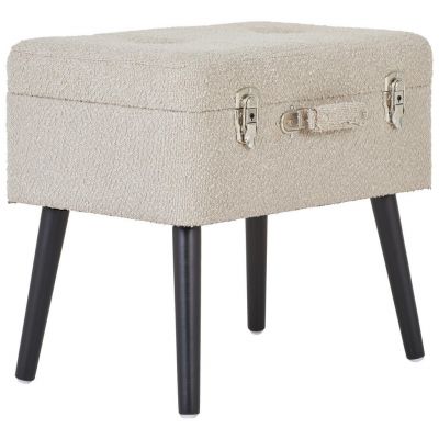 Taburet din lemn, textil, material pe bază de lemn, negru, bej