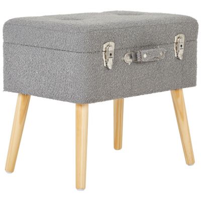 TABURET in lemn, textil, material pe bază de lemn gri, maro deschis