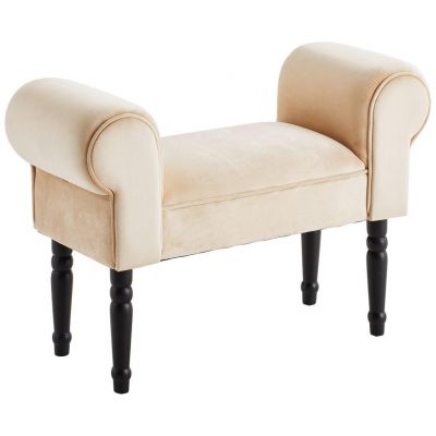 TABURET in lemn, textil negru, bej