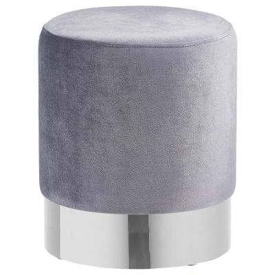 TABURET in metal, textil gri, culoare crom