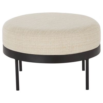 TABURET in metal, textil, material pe bază de lemn negru, bej