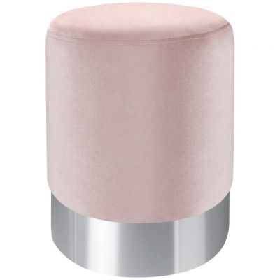 TABURET in metal, textil roz, culoare crom
