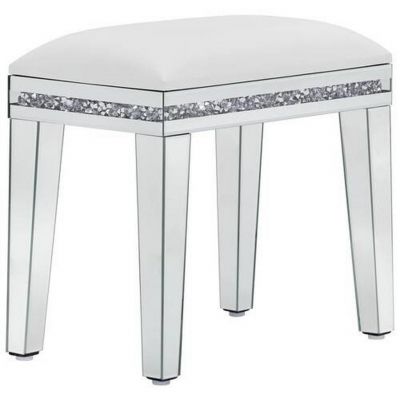 TABURET in plastic, sticlă, textil crem, argintiu