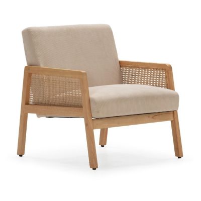 Fotoliu bej țesut cu tapițerie din catifea reiată Debra – Marckeric