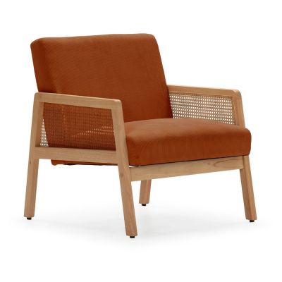 Fotoliu cărămiziu țesut cu tapițerie din catifea reiată Debra – Marckeric