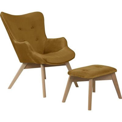 Fotoliu cu taburet galben muÈu0099tar cu tapiÈu009Berie din catifea Niko âu0080Ropez