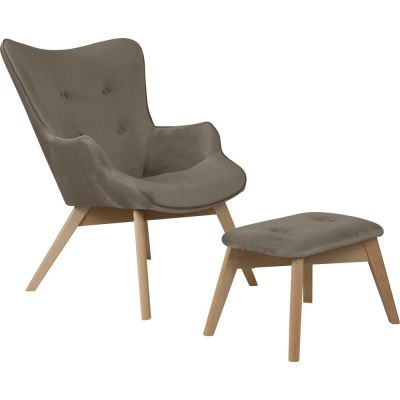 Fotoliu cu taburet maro deschis cu tapiÈu009Berie din catifea Niko âu0080Ropez