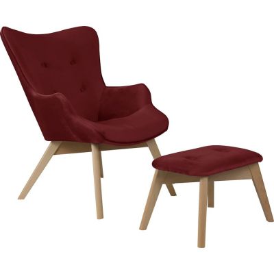 Fotoliu cu taburet roÈu0099u cu tapiÈu009Berie din catifea Niko âu0080Ropez