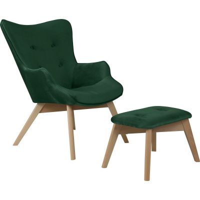 Fotoliu cu taburet verde Ã®nchis cu tapiÈu009Berie din catifea Niko âu0080Ropez