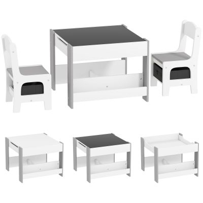 HOMCOM Set de Masă și Scaun pentru Copii, Set de Birou și Scaun pentru Copii 2-în-1 cu Tablă și Rafturi pentru Cărți, 61.5x61.5x48 cm, Gri | Aosom Romania