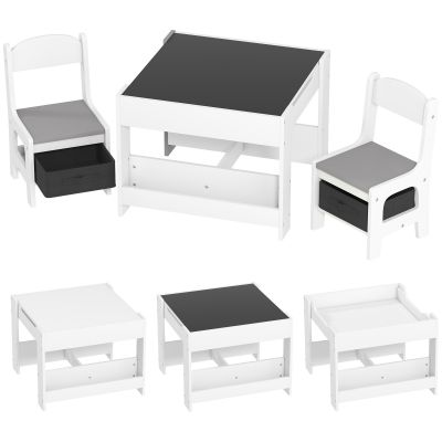 HOMCOM Set de Masă și Scaun pentru Copii, Set de Birou și Scaun pentru Copii 2-în-1 cu Tablă și Rafturi pentru Cărți, 61.5x61.5x48 cm, Gri | Aosom Romania