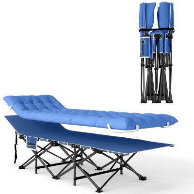 Outsunny Pat pliabil de camping cu saltea pernă buzunar lateral 190 x 65 x 37 cm până la 150 kg Albastru închis | Aosom Romania