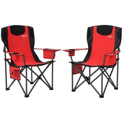 Outsunny Set 2 Scaune de Camping Pliabile cu Geantă Frigorifică, Suport pentru Pahare și Tetieră, 94x62x100 cm, Roșu | Aosom Romania