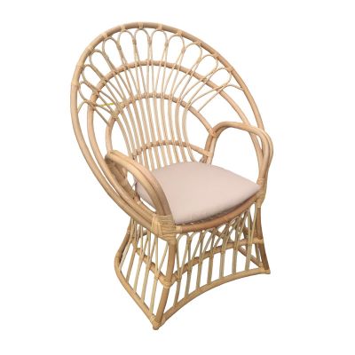 Scaun Boloni cu perna bej-ratan, Natural, 100x67x120 cm