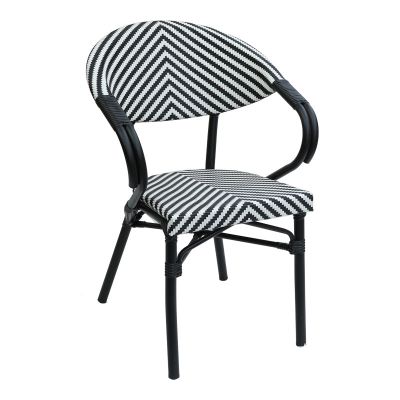 Scaun de gradina Isaia stivuibil aluminiu negru si textilena, alb si negru, 57x57x83 cm