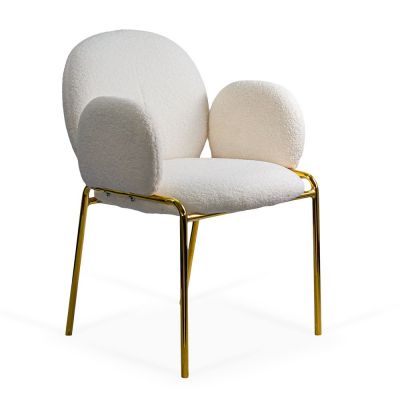 Scaun dining crem cu tapiterie boucle si cadru metalic auriu BUC 282