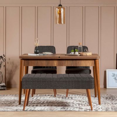 Set masă și scaune extensibile (4 bucăți) Vina 0701 - 3 -nAnthracite,nAtlantic Extendable Dining Table & Chairs Set   13, Nuc, 77x75x120 cm