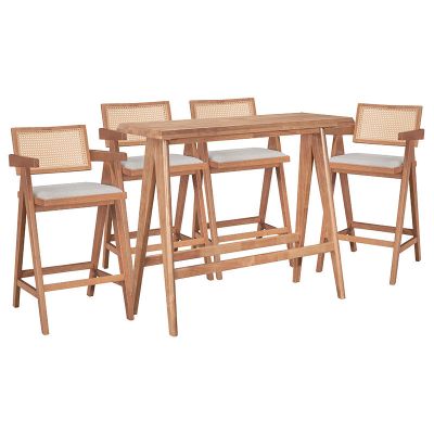 Set masa si scaune pentru sufragerie Winslow set 5 piese lemn de arbore de cauciuc, nuc deschis, 120x45x100 cm